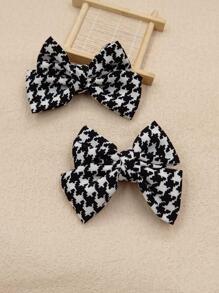 2 件儿童发夹，雪纺格子蝴蝶结发饰，韩式女童发夹，适合日常佩戴，圣诞礼物，四季皆宜 - 彩色 - 查看 2