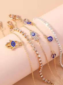 5pcs/set Rhinestone & Eye Decor Bracelet