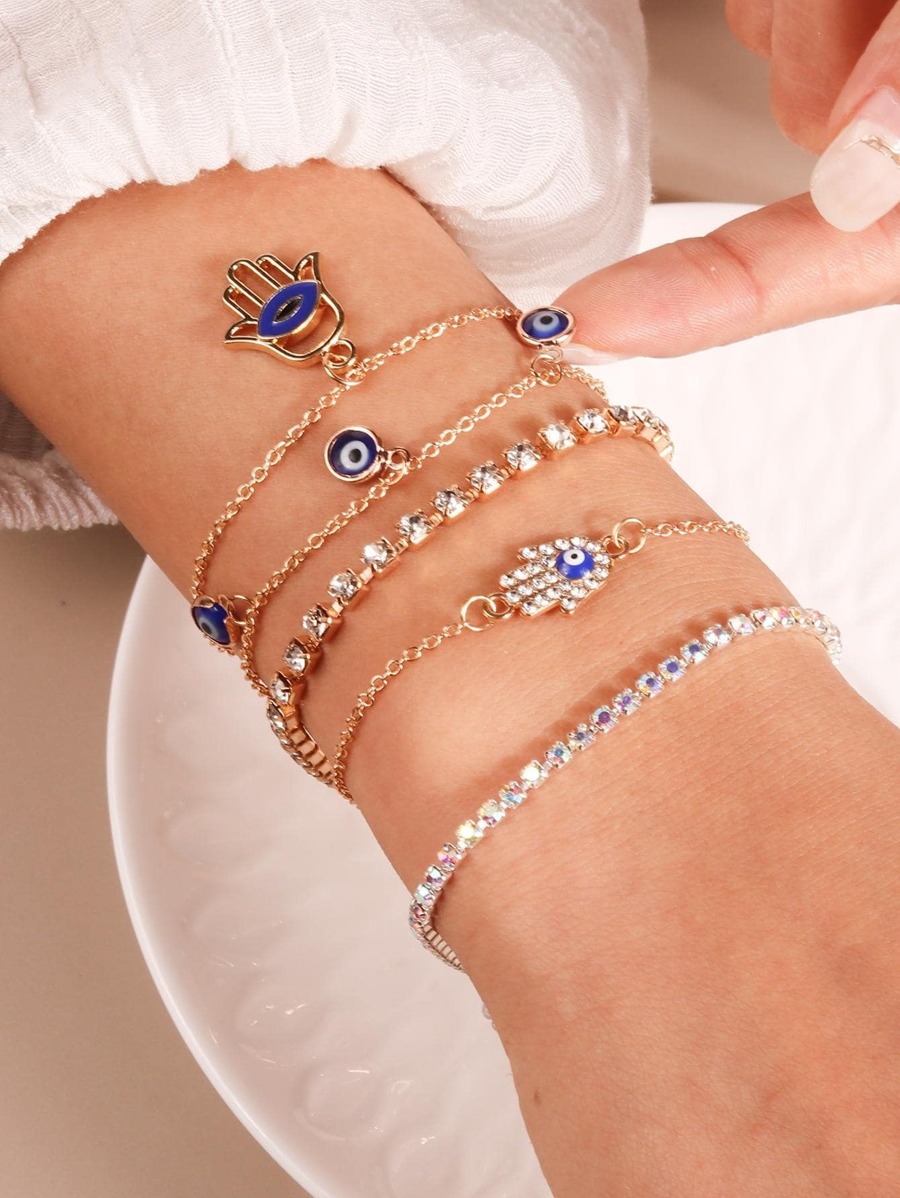 5pcs/set Rhinestone & Eye Decor Bracelet