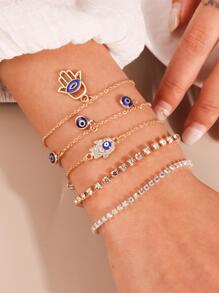 5pcs/set Rhinestone & Eye Decor Bracelet
