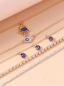 5pcs/set Rhinestone & Eye Decor Bracelet