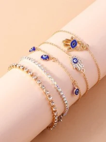 5pcs/set Rhinestone & Eye Decor Bracelet