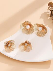 1 Đôi Sắt Thời Trang Ngọc Trai Giả Trang Trí Bông Tai Hoa Cho Nữ Trang Trí Hàng Ngày - Vàng - Xem 2