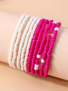 10pcs/set Minimalist Beaded Bracelet - Hot Pink - View 3