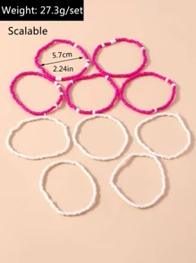 10pcs/set Minimalist Beaded Bracelet - Hot Pink - View 5