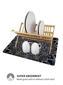 1入組TPR橡膠晾乾波西米亞曼陀羅圖案洗碗墊 - 黑色 - 查看 4