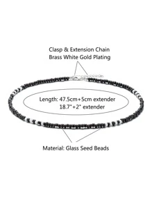1pc Fashion Glass Two Tone Beaded Necklace For Men For Daily Decoration, For Jewelry Gift And Party