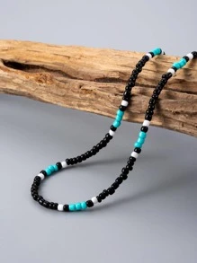 1pc Fashion Glass Color Block Beaded Necklace For Men For Daily Decoration, For Jewelry Gift And Party - Turquoise - View 2