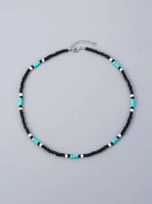 1pc Fashion Glass Color Block Beaded Necklace For Men For Daily Decoration, For Jewelry Gift And Party - Turquoise - View 3