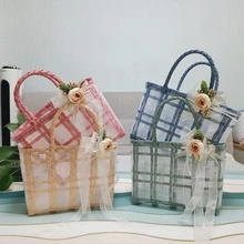 1入組PVC禮品現代透明編織禮品包裝袋適合婚禮派對 - 米色 - 查看 2