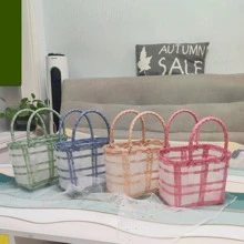 1入組PVC禮品現代透明編織禮品包裝袋適合婚禮派對 - 米色 - 查看 3