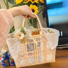 1入組PVC禮品現代透明編織禮品包裝袋適合婚禮派對 - 米色 - 查看 4