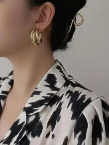 1 Cặp Bông Tai Hợp Kim Nhôm Thời Trang Xếp Lớp Vòng Đeo Tay Cho Nữ Trang Trí Hàng Ngày - Vàng - Xem 2