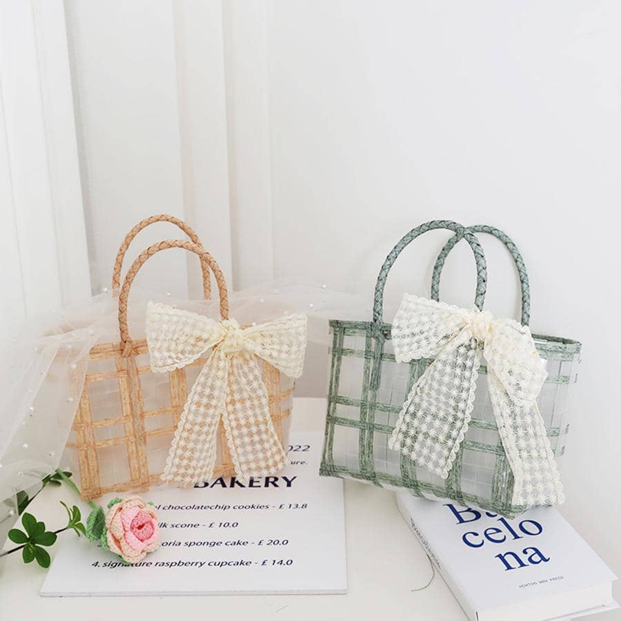 1入組PVC禮品現代透明編織禮品包裝袋適合婚禮派對 - 米色 - 查看 1