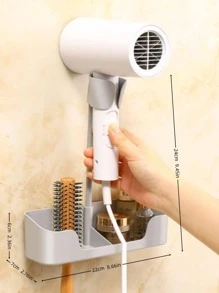 1pc Plastic Storage Rack, Minimalist Multifunction Wall Mounted Hair Dryer Holder For Home - Grey - View 2