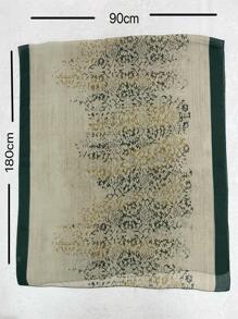 1件装女士时尚复古编织文学风围巾，纯手工制作，优雅褶皱披肩，休闲花卉印花女士披肩，日常波西米亚风配饰，女士秋冬季配饰 - 軍綠色 - 查看 3