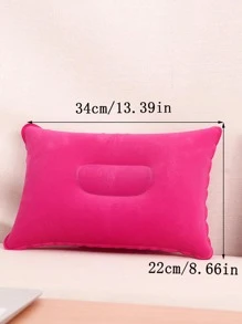 1pc Solid Color Inflatable Pillow, Minimalist Flocking Travel Pillow For Home - Hot Pink - View 4