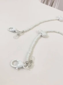 1pc Women Heart Decor Beaded Fashionable Face Covering Chain For Daily Decoration - White - View 2