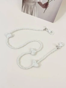 1pc Women Heart Decor Beaded Fashionable Face Covering Chain For Daily Decoration - White - View 3