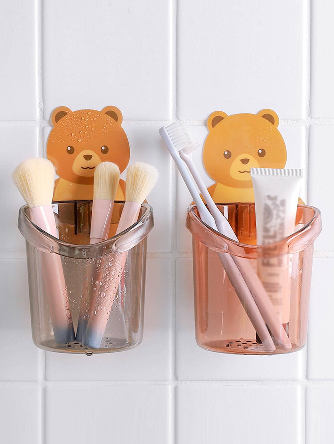 1 chiếc giá đựng bàn chải đánh răng treo tường hình gấu hoạt hình, giá đựng bàn chải đánh răng hiện đại bằng nhựa PS cho phòng tắm, phụ kiện phòng tắm