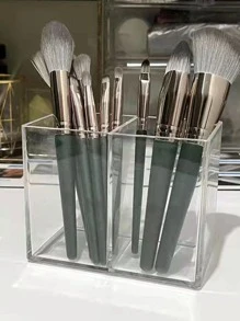 1pc Plastic Makeup Brush Storage Holder, Minimalist Clear Makeup Brush Storage Rack For Home,For Holiday Beach, Bathroom Collection, Bedroom Collection, Large Capacity - Clear - View 3