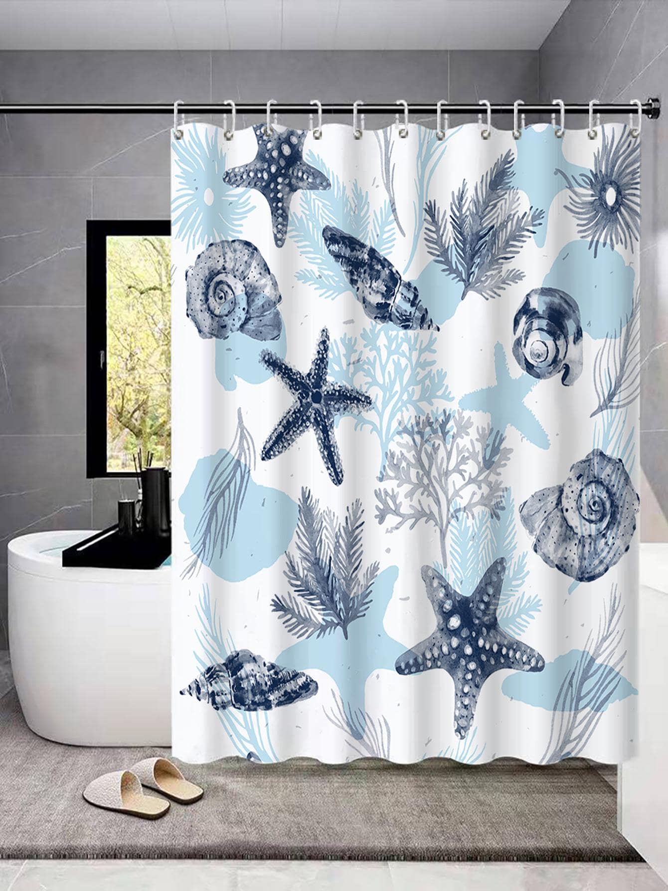 1入組數字印花防水且防黴的浴簾 - 彩色 - 查看 1