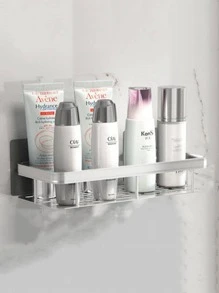 1pc Aluminum Wall Mounted Bathroom Storage Rack, Minimalist Silver Shelving Storage Unit For Bathroom Laundry - Silver - View 2