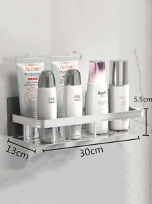 1pc Aluminum Wall Mounted Bathroom Storage Rack, Minimalist Silver Shelving Storage Unit For Bathroom Laundry - Silver - View 3