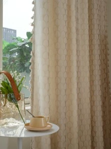 1片雙面加厚雪尼爾葉提花窗簾 - 米色 - 查看 1