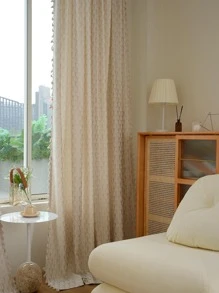 1片雙面加厚雪尼爾葉提花窗簾 - 米色 - 查看 10