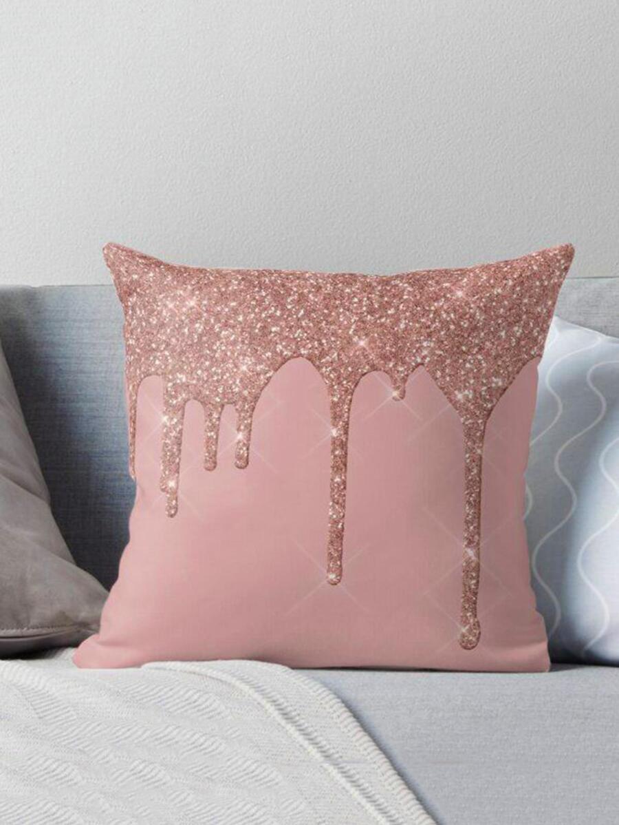 1pc Polyester Digital Printed Shiny Water Drop Pattern Cushion Cover, Home Decor For Bedroom, Living Room, Sofa, Children's Room, Study, Table, Chair, Includes Pillow Insert, Short Plush Fabric - Pink - View 1