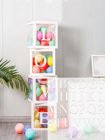 1入組紙氣球盒帶字母圖案現代派對裝飾禮盒適合派對