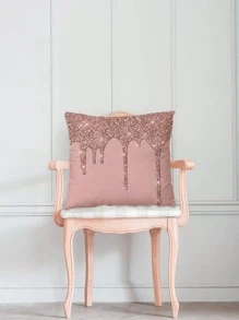 1pc Polyester Digital Printed Shiny Water Drop Pattern Cushion Cover, Home Decor For Bedroom, Living Room, Sofa, Children's Room, Study, Table, Chair, Includes Pillow Insert, Short Plush Fabric - Pink - View 3