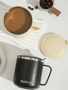 1入組帶蓋不銹鋼杯現代辦公用雙層水杯 - 白色 - 查看 4