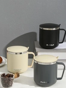 1入組帶蓋不銹鋼杯現代辦公用雙層水杯 - 白色 - 查看 3