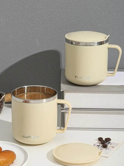 1入組帶蓋不銹鋼杯現代辦公用雙層水杯