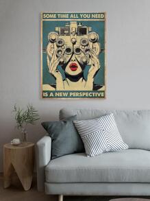 1入組合成纖維牆壁藝術印刷品海報、復古人物和標語圖形牆壁藝術繪畫牆壁裝飾 - 綠色 - 查看 5