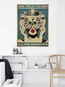 1入組合成纖維牆壁藝術印刷品海報、復古人物和標語圖形牆壁藝術繪畫牆壁裝飾 - 綠色 - 查看 3