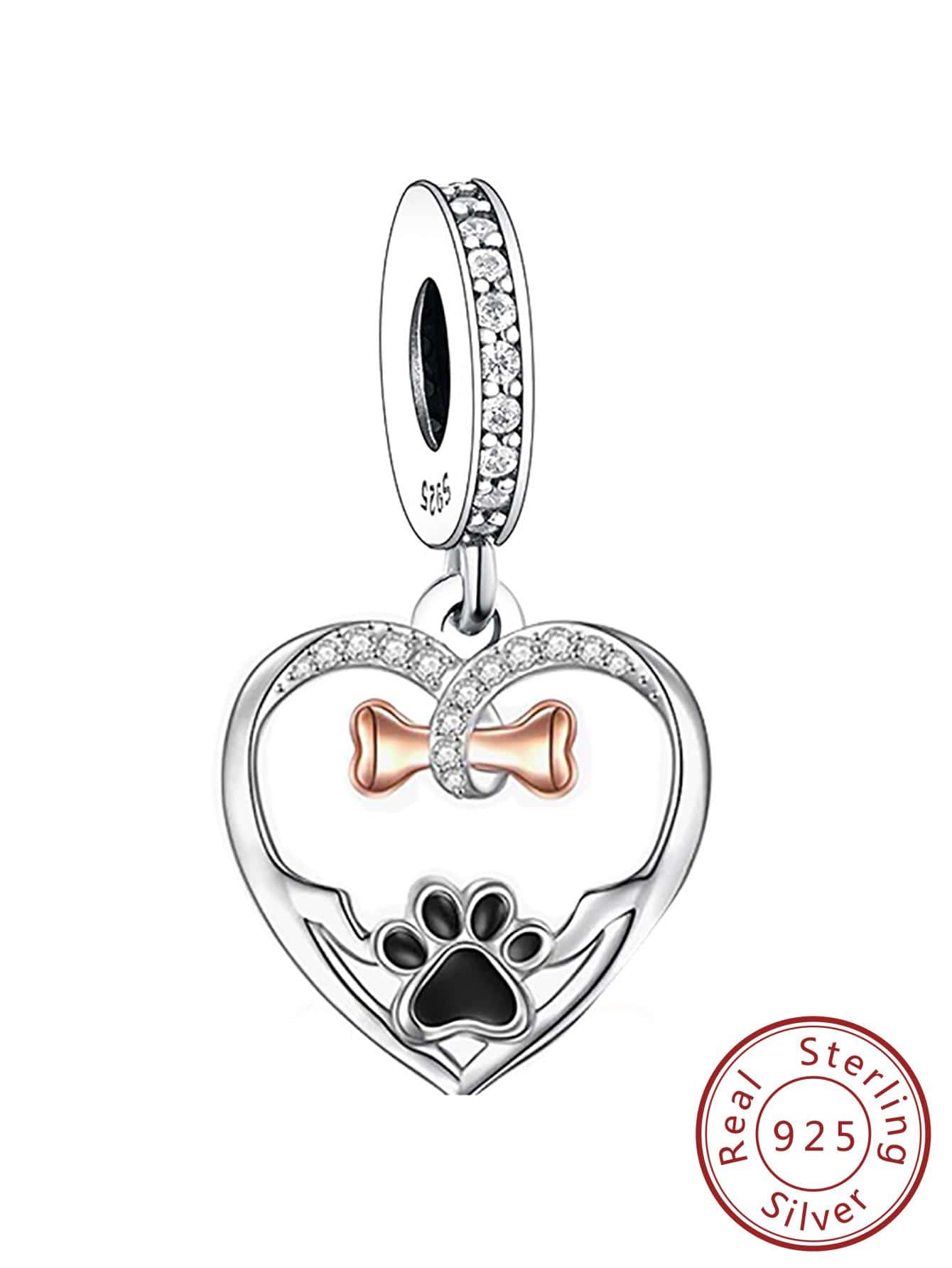 1 件精美 Diy 珠寶吊墜,適合愛狗人士,男士和女士風格,925 純銀,心形、骨形和爪印設計