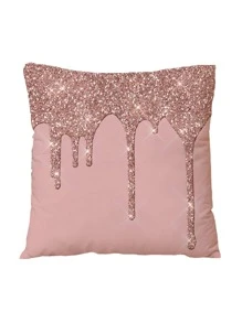 1pc Polyester Digital Printed Shiny Water Drop Pattern Cushion Cover, Home Decor For Bedroom, Living Room, Sofa, Children's Room, Study, Table, Chair, Includes Pillow Insert, Short Plush Fabric - Pink - View 4