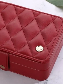 1pc Portable Jewelry Storage Box, Minimalist Solid Color Jewelry Organizer Storage Case For Travel - Red - View 3