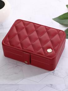1pc Portable Jewelry Storage Box, Minimalist Solid Color Jewelry Organizer Storage Case For Travel - Red - View 1