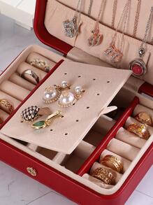 1pc Portable Jewelry Storage Box, Minimalist Solid Color Jewelry Organizer Storage Case For Travel - Red - View 4