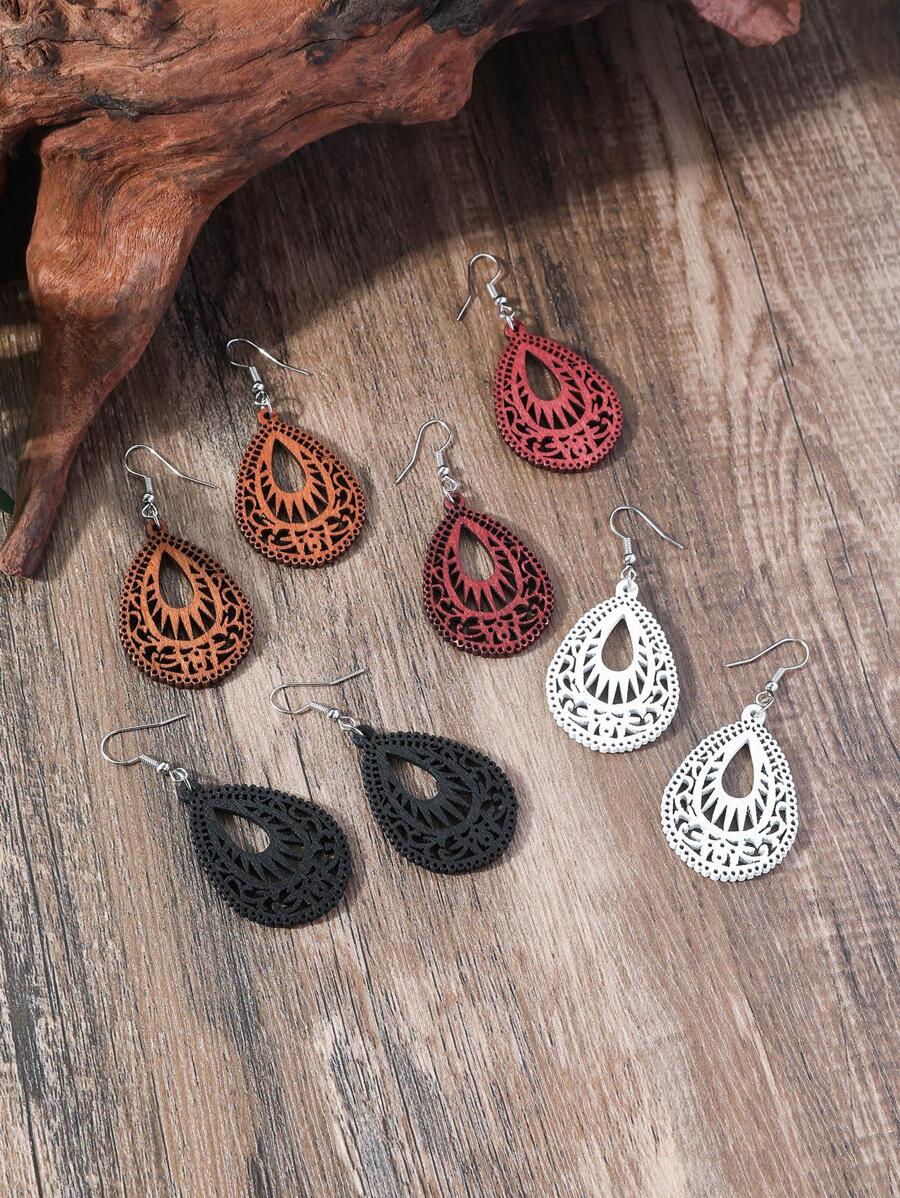 4 Pairs/Set Vintage Water Drop Earrings, Daily Decoration For Women - Multicolor - View 1