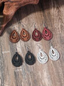 4 Pairs/Set Vintage Water Drop Earrings, Daily Decoration For Women - Multicolor - View 3
