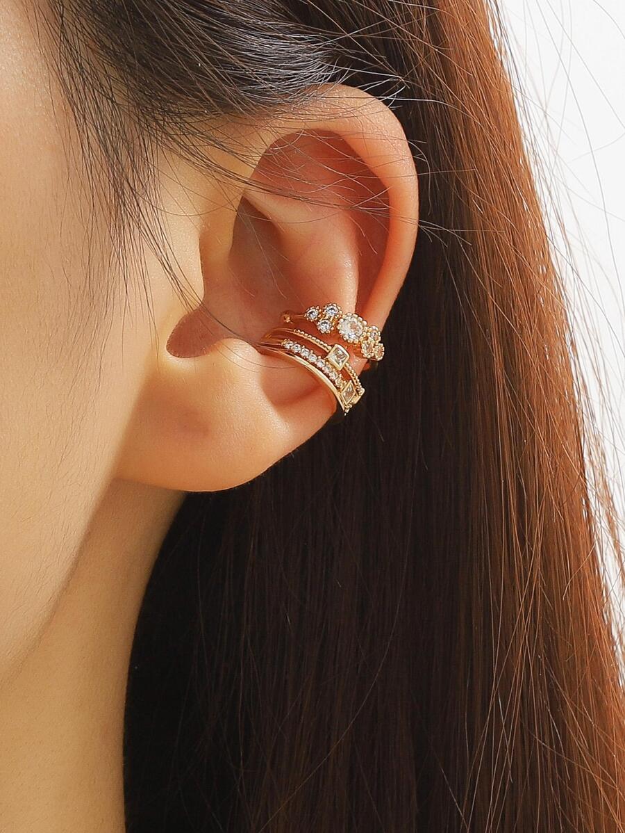 2-6 piezas Pendientes de clip dorados de lujo con piedra de circonita de cobre para mujeres, joyería para uso diario, citas, fiestas