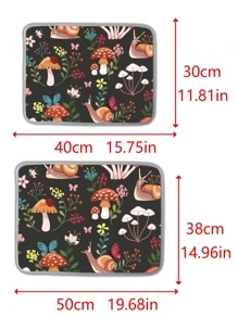 1pc Polyester Dish Drying Mat, Modern Mushroom & Snail Pattern Dish Drainer Mat For Kitchen - Dark Grey - View 4