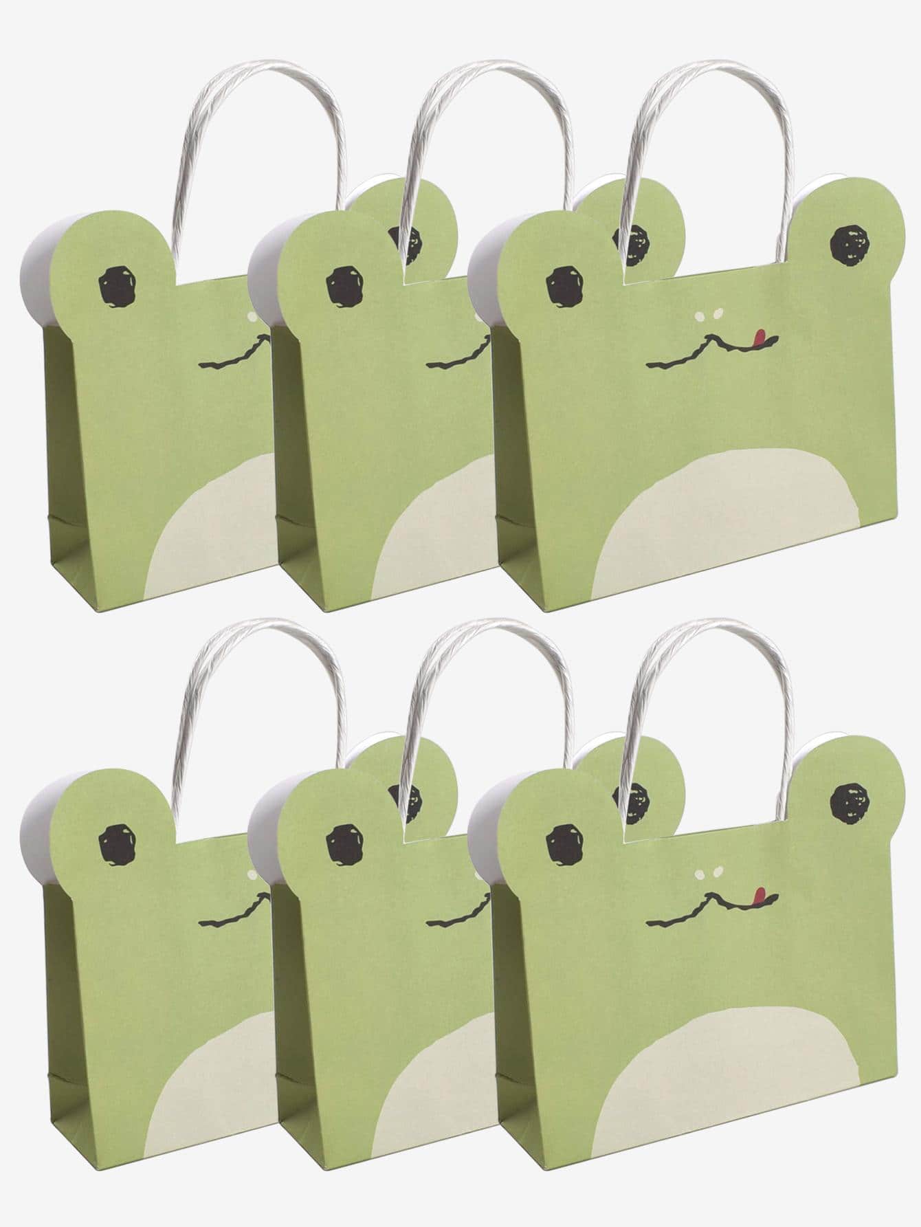 6pcs Cartoon Frog Design Gift Bag, Creative Paper Gift Bag For Home And Party - Green - View 1