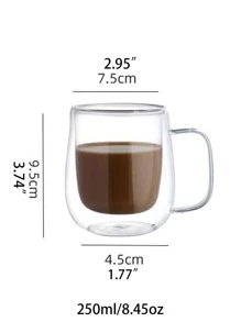 1 pieza Taza de café 250ml de vidrio nórdico transparente doble capas para cocina - transparente - Ver 2