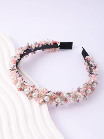 1pc Girls Faux Pearl Decor Cute Headband For Hair Decoration
